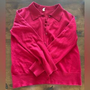 Womens Red Button-Front Polo Cardigan Sweater